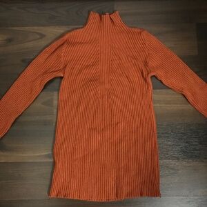 Ribbed Turtleneck Sweater Top Blouse Long Sleeve XXS/XS Fit Mustard Burnt Orange